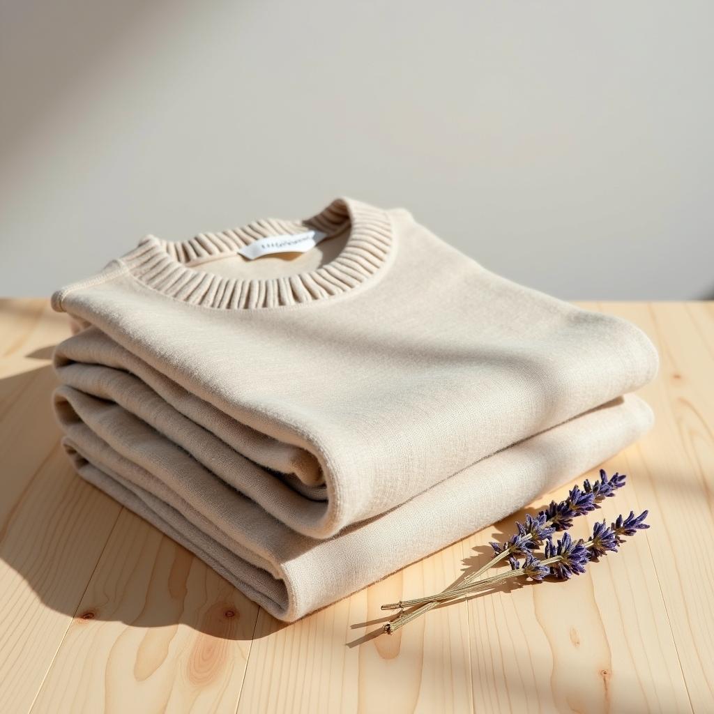 Mẫu áo len làm từ vải cashmere màu be thanh lịch, một ứng dụng phổ biến thể hiện sự sang trọng và khả năng giữ ấm tuyệt vời.