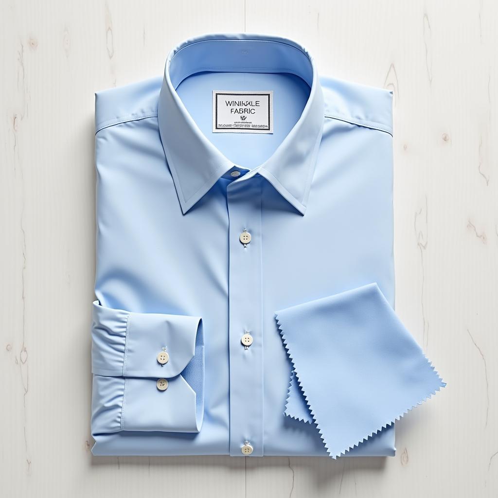 Cận cảnh một chiếc áo sơ mi nam được may từ chất liệu vải kate cao cấp, phẳng phiu và đứng form, thể hiện ứng dụng phổ biến của vải.