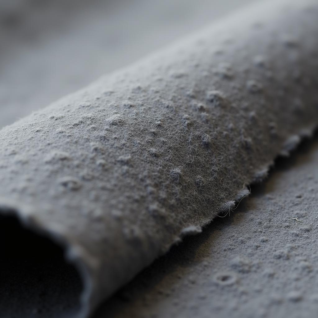 Hình ảnh cận cảnh bề mặt của một tấm vải felt màu xám, cho thấy rõ cấu trúc không dệt ép chặt của các sợi vải.