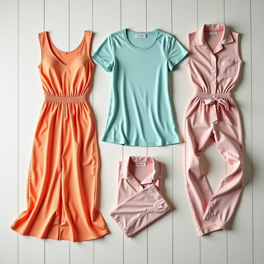 Các sản phẩm thời trang ứng dụng chất liệu vải modal cao cấp như áo sơ mi, váy, đồ ngủ với màu sắc tươi sáng, bền đẹp.