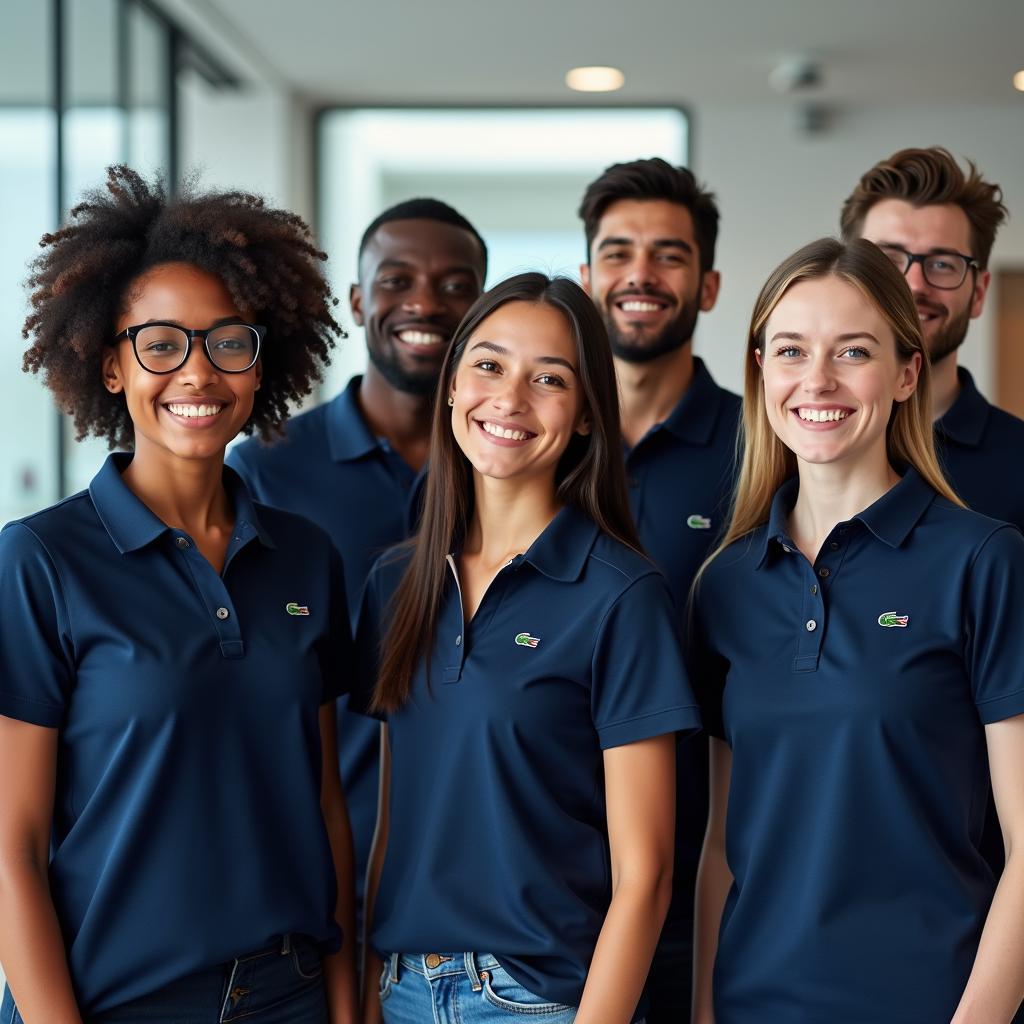 Mẫu áo polo đồng phục công ty đẹp may từ chất liệu vải thun cá sấu màu xanh navy, thể hiện sự chuyên nghiệp và năng động