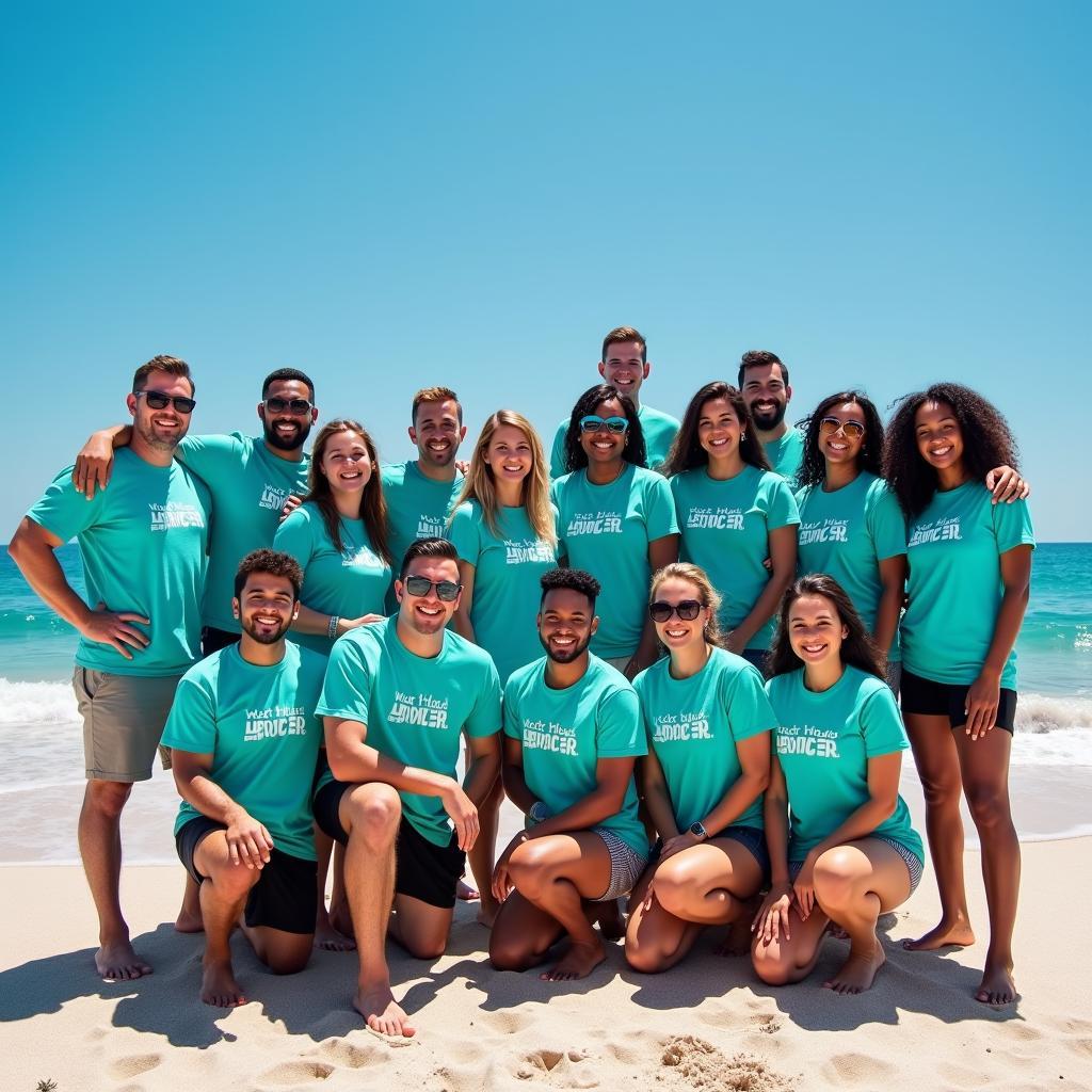 Mẫu áo đồng phục đi biển cho nhóm, công ty với thiết kế độc đáo, sáng tạo và màu sắc nổi bật từ Mende.vn