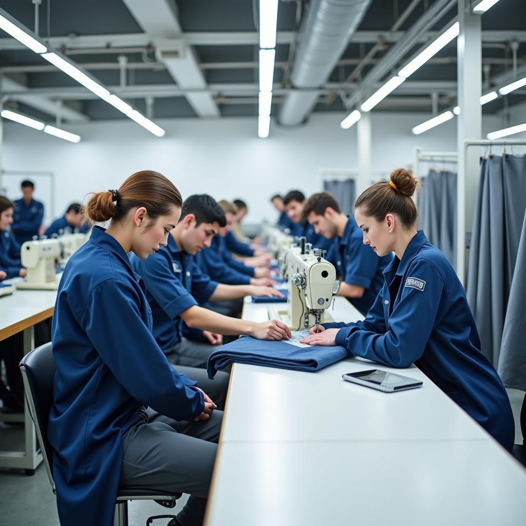 Xưởng may đồng phục kỹ sư Mende với dây chuyền sản xuất hiện đại và chuyên nghiệp, đảm bảo chất lượng sản phẩm