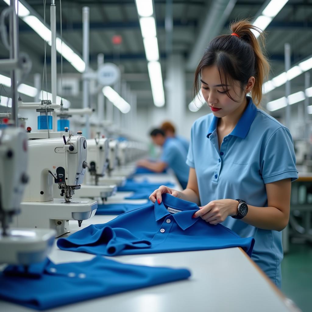 Xưởng may đồng phục Vinschool Mende.vn với dây chuyền sản xuất hiện đại và đội ngũ công nhân lành nghề