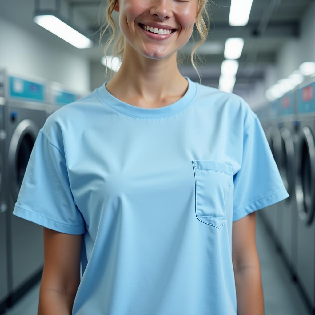 áo thun đồng phục thợ giặt ủi thoáng mát, in logo thương hiệu rõ nét