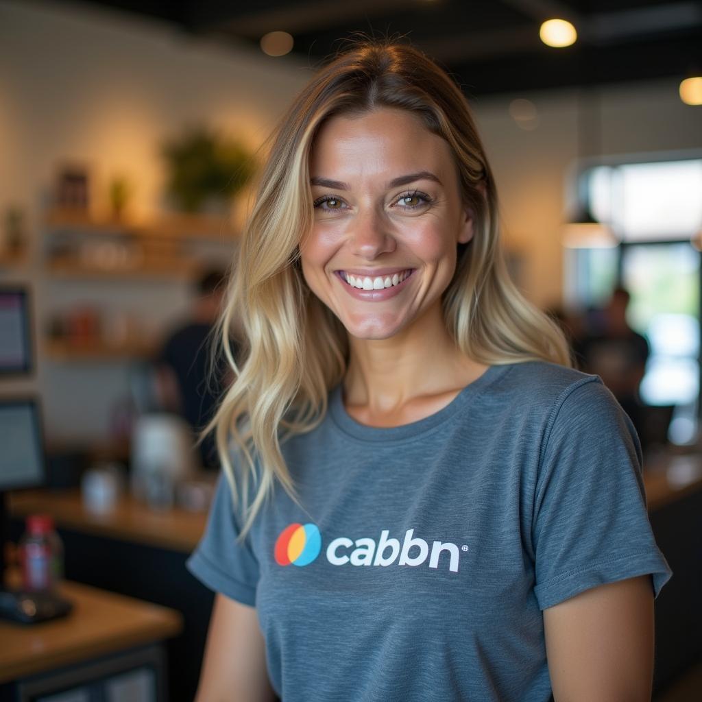 Đồng phục thu ngân áo thun cổ tròn in logo thương hiệu