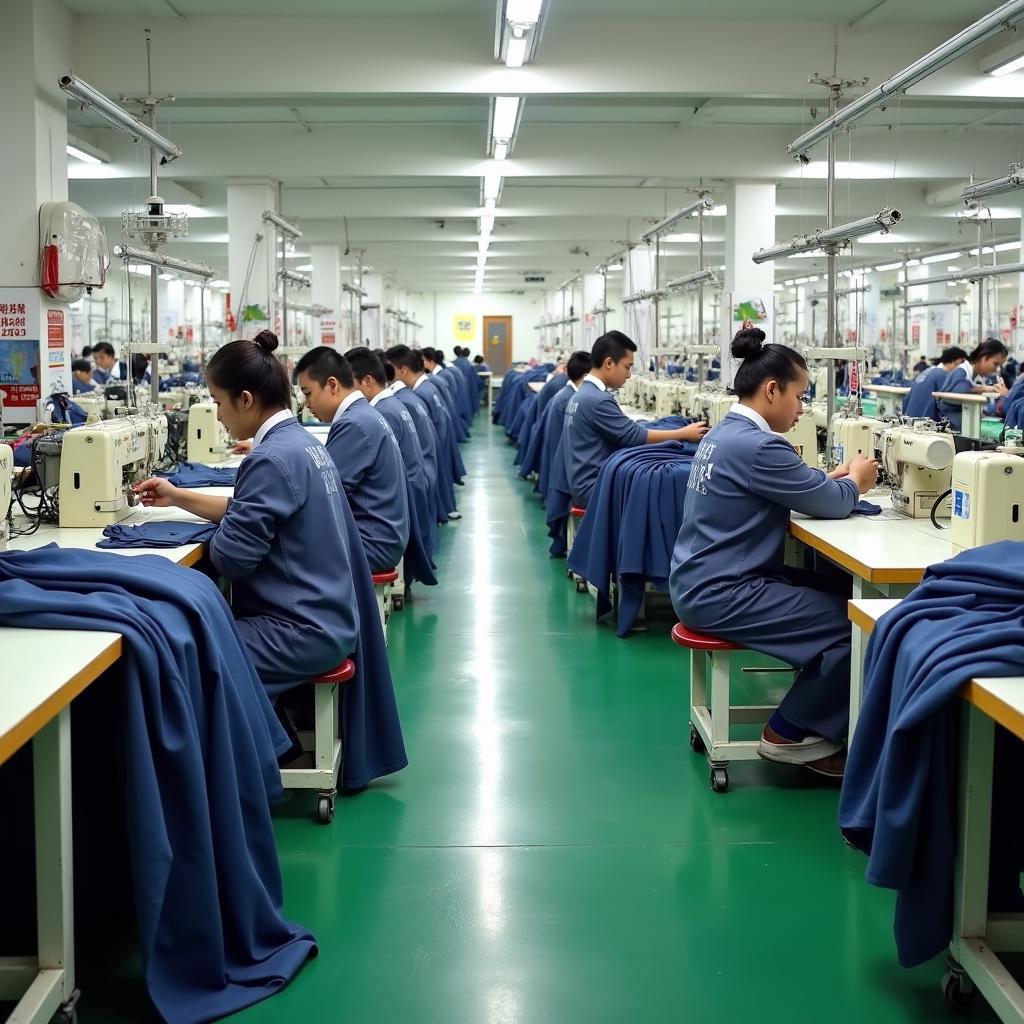 Hình ảnh thực tế xưởng may đồng phục công nhân Mende