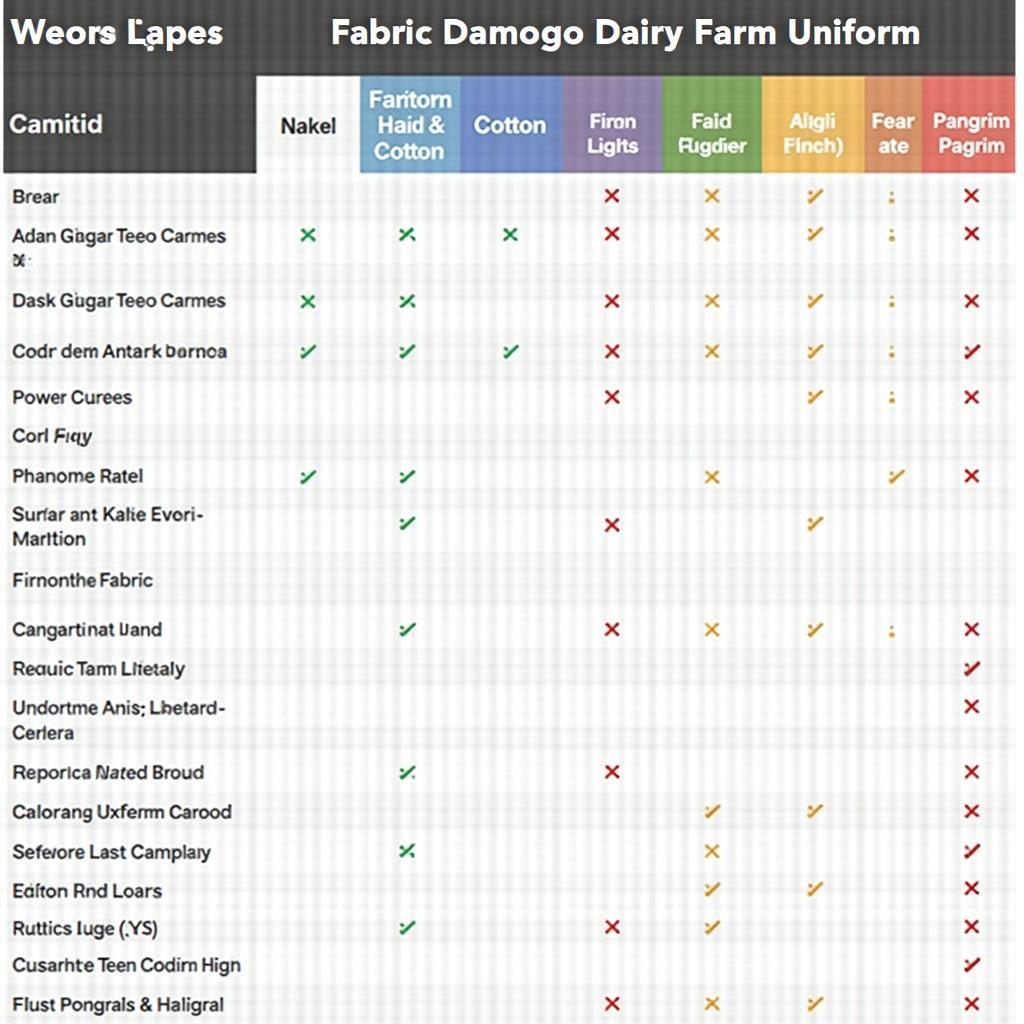 So sanh cac loai vai may dong phuc trang trai bo sua, bang bieu