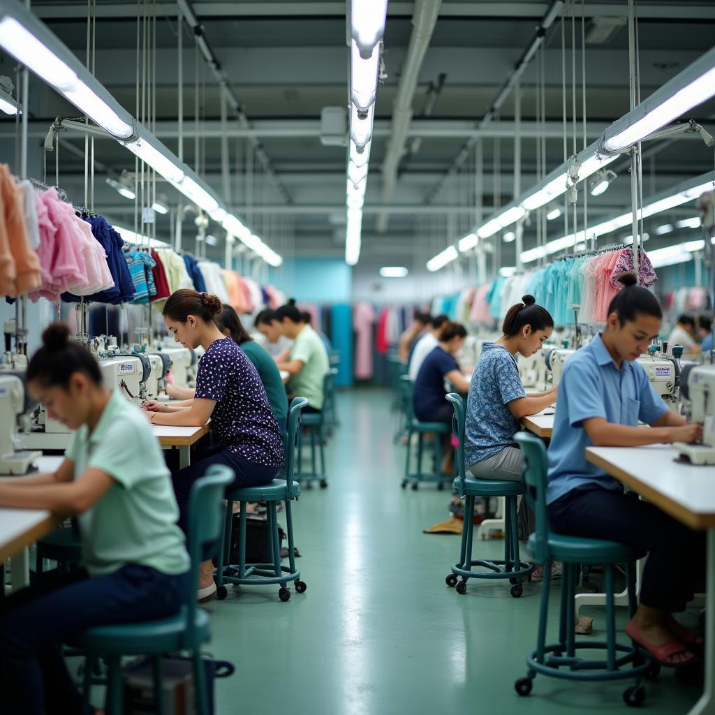 Xưởng may đồng phục công nhân MenDe quy trình sản xuất hiện đại